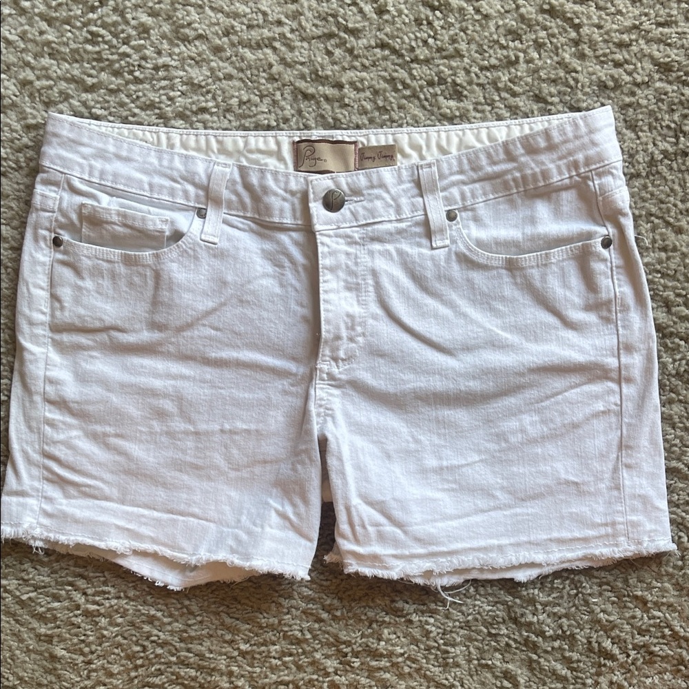PAIGE White Denim Jean Shorts
